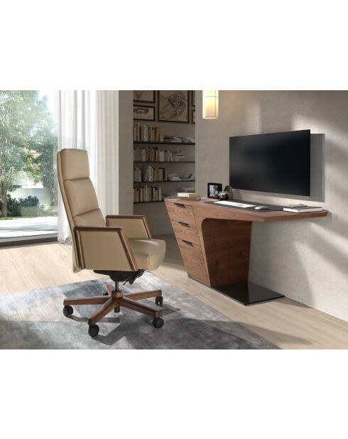 Fauteuil de bureau en cuir pivotant moderne avec assise et dossier noyer/vison - 68x70x120 cm