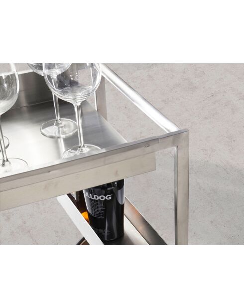 Minibarwagen van walnoot/staal - 80x45x74 cm