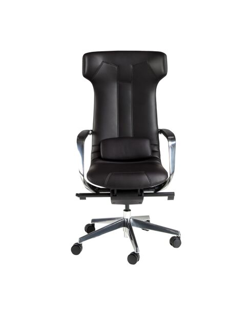 Fauteuil de bureau en cuir pivotant moderne avec assise et dossier noir/acier - 63x66x122 cm