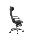 Fauteuil de bureau en cuir pivotant moderne avec assise et dossier noir/acier - 63x66x122 cm