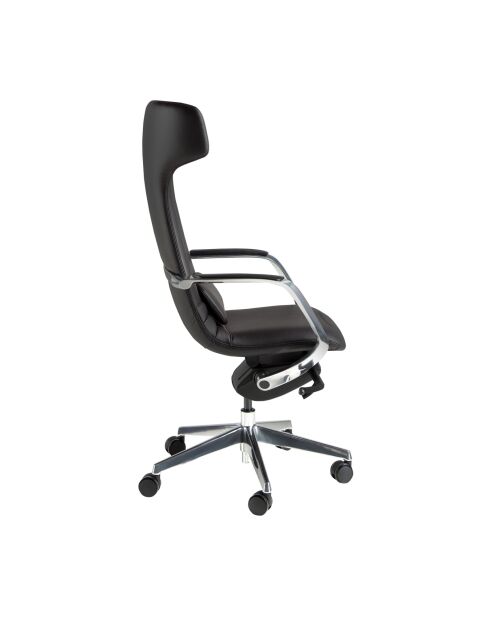 Fauteuil de bureau en cuir pivotant moderne avec assise et dossier noir/acier - 63x66x122 cm