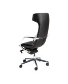 Fauteuil de bureau en cuir pivotant moderne avec assise et dossier noir/acier - 63x66x122 cm