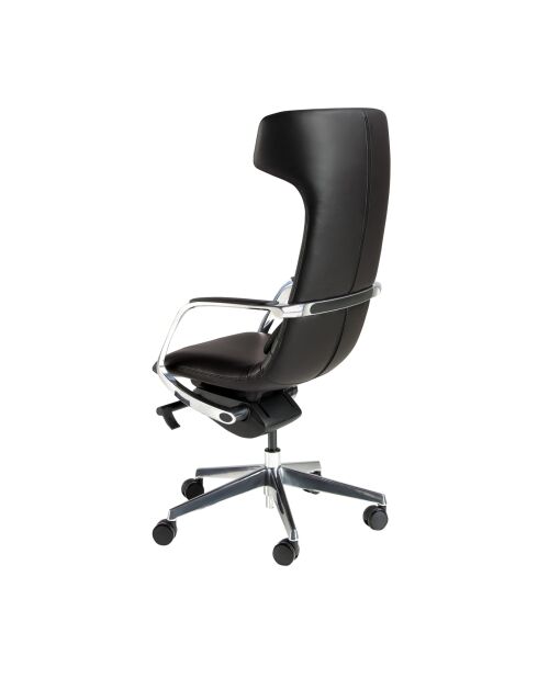 Fauteuil de bureau en cuir pivotant moderne avec assise et dossier noir/acier - 63x66x122 cm