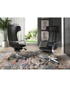Fauteuil de bureau en cuir pivotant moderne avec assise et dossier noir/acier - 63x66x122 cm