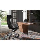 Fauteuil de bureau en cuir pivotant moderne avec assise et dossier noir/acier - 63x66x122 cm