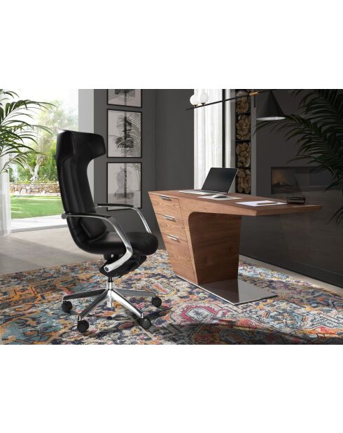 Fauteuil de bureau en cuir pivotant moderne avec assise et dossier noir/acier - 63x66x122 cm