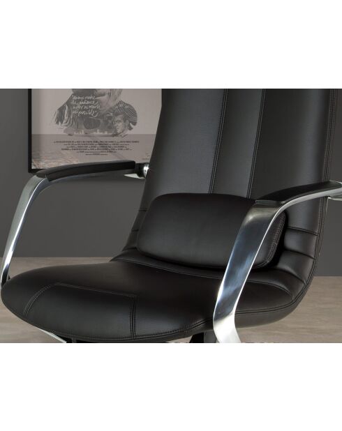 Fauteuil de bureau en cuir pivotant moderne avec assise et dossier noir/acier - 63x66x122 cm
