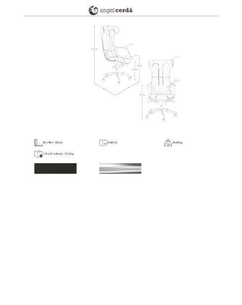 Fauteuil de bureau en cuir pivotant moderne avec assise et dossier noir/acier - 63x66x122 cm