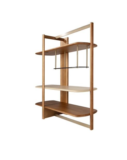 Étagère au design moderne avec structure et étagères en bois noyer clair/greige - 140x50x162 cm