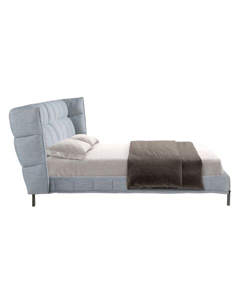 Modernes Design-Doppelbett aus hellblauem Grau/dunklem Stahl — 239 x 234 x 109 cm.