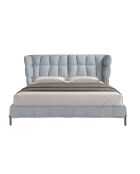 Modernes Design-Doppelbett aus hellblauem Grau/dunklem Stahl — 239 x 234 x 109 cm.
