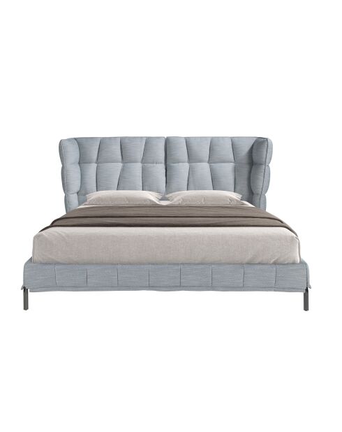 Modernes Design-Doppelbett aus hellblauem Grau/dunklem Stahl — 239 x 234 x 109 cm.