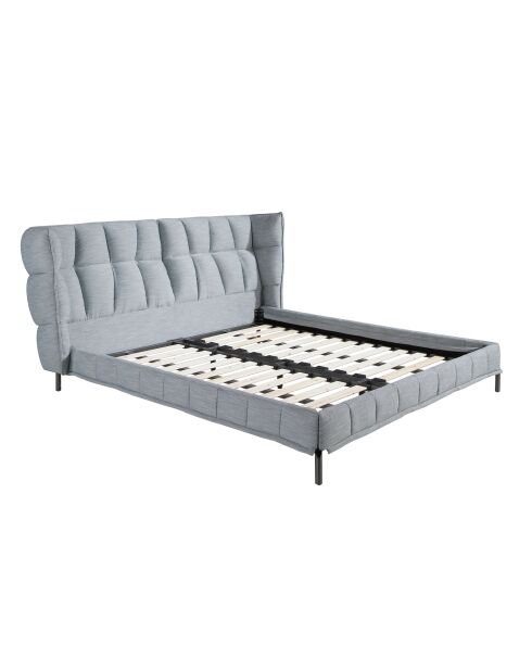 Modernes Design-Doppelbett aus hellblauem Grau/dunklem Stahl — 239 x 234 x 109 cm.