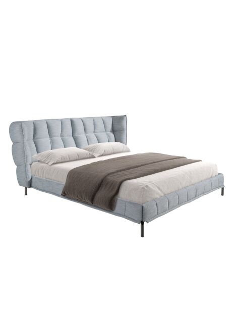 Modernes Design-Doppelbett aus hellblauem Grau/dunklem Stahl — 239 x 234 x 109 cm.