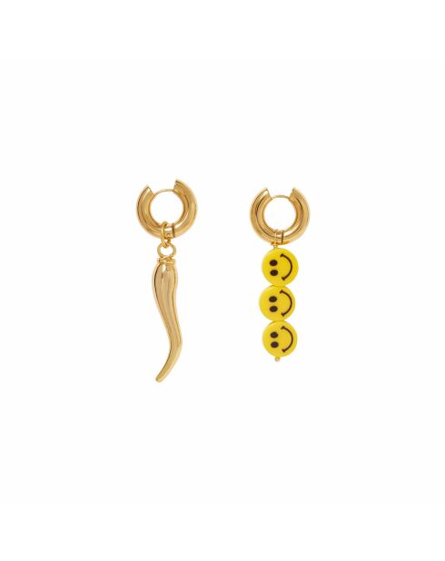 Boucles d’oreilles en laiton plaqué or Smiley et Piment dorées