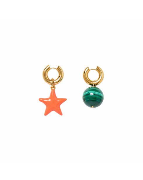 Boucles d’oreilles en laiton plaqué or Étoile et Boule orange