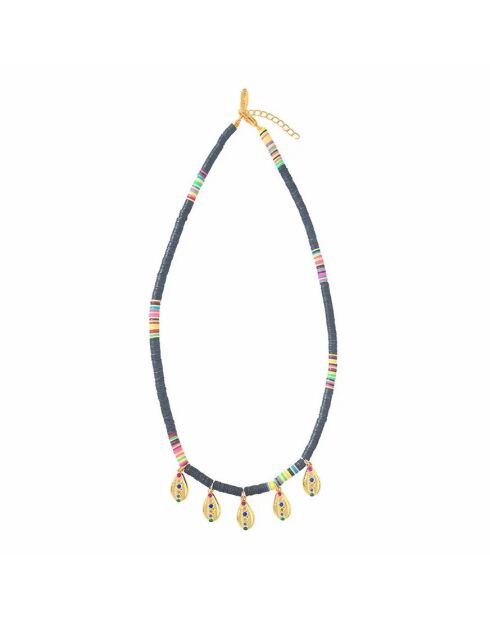Collier en laiton plaqué or Heishi 5 Pampilles noir