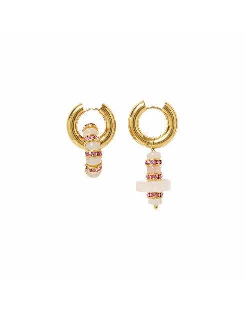 Boucles d’oreilles en laiton plaqué or Strass roses