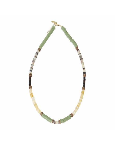 Collier Coquillage en laiton plaqué or Précieux vert kaki