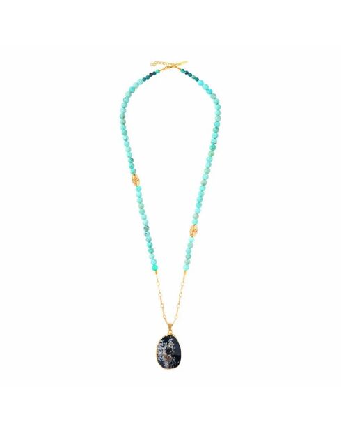 Sautoir en laiton plaqué or Précieux Pierre bleu turquoise