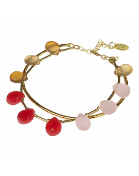 Bracelet en laiton plaqué or Yacinthe rouge