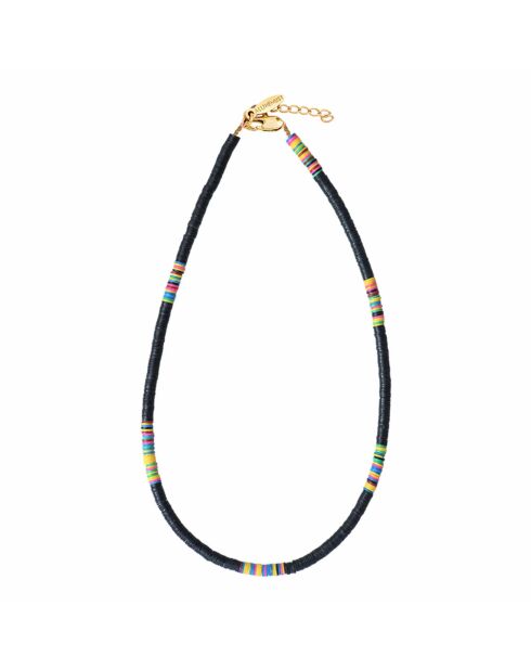 Collier en laiton plaqué or Heishi noir