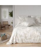 Parure 3 pièces - 1 Housse de couette + 2 taies d'oreiller Sylvie beige imprimées
