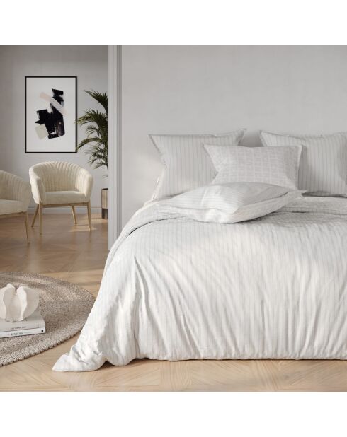 Parure 3 pièces - 1 Housse de couette + 2 taies d'oreiller Linda beige imprimées