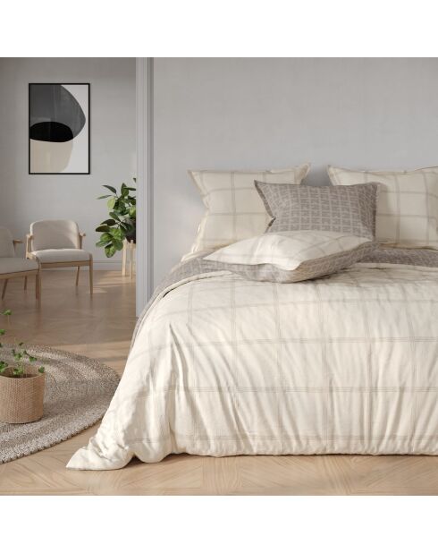 Parure 3 pièces - 1 Housse de couette + 2 taies d'oreiller Daniel beige imprimées