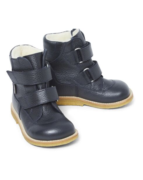 Boots fourrées Tex scratchs  en cuir  bleu marine