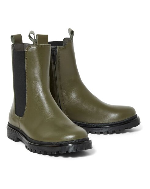Chelsea Boots montantes en cuir semelles Funky vert olive