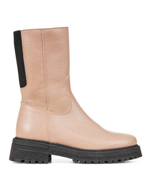 Bottes montantes en cuir  zip crème