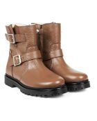 Bottines en cuir zip fourrées marron