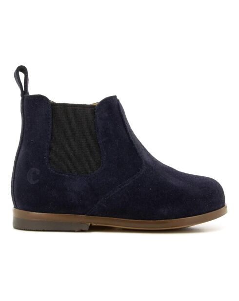 Bottines  velours élastiques et  zip Zeus bleu marine