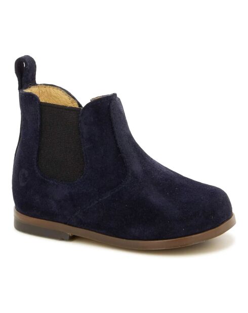 Bottines  velours élastiques et  zip Zeus bleu marine