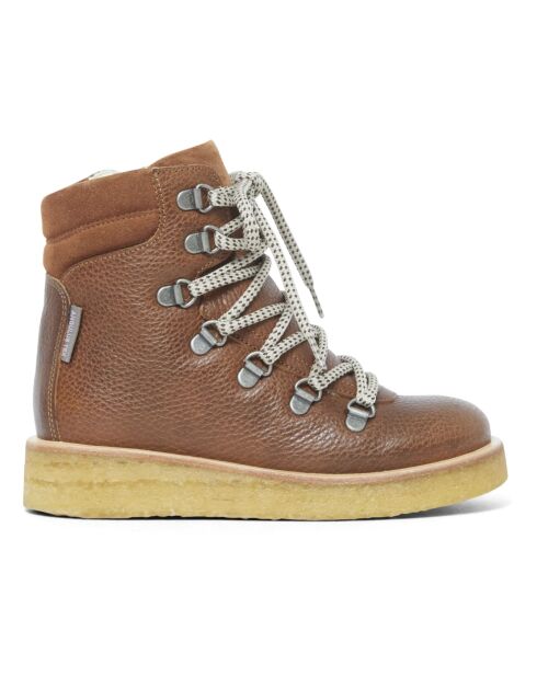 Boots fourrées  en cuir à lacets  cognac