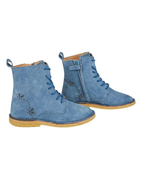 Bottines à  lacets cuir Emi bleu ciel