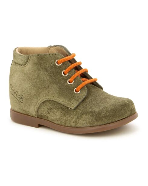 Botillons en cuir Nioupi suédé vert olive