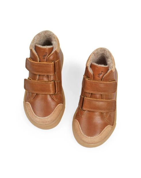 Baskets en cuir  fourrées 2 scratchs Toasty cognac