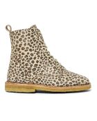 Bottines à  lacets cuir Léopard Emi camel