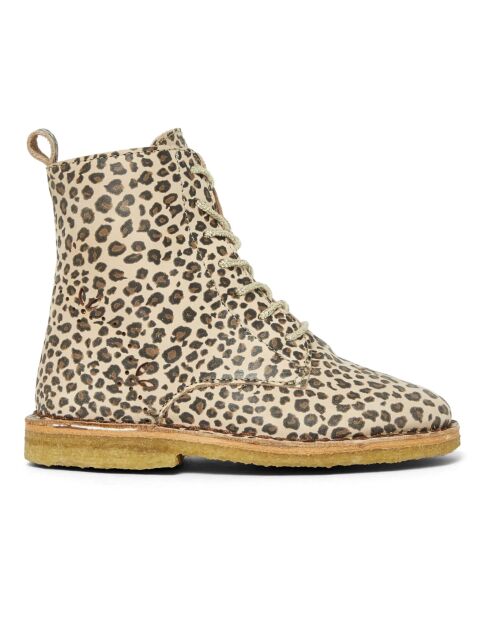 Bottines à  lacets cuir Léopard Emi camel