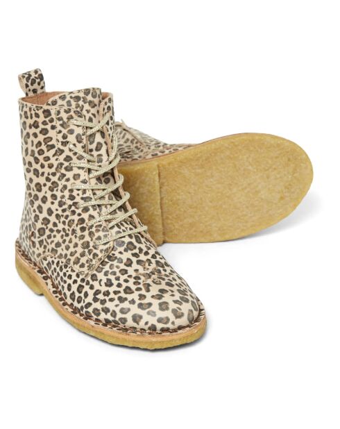 Bottines à  lacets cuir Léopard Emi camel