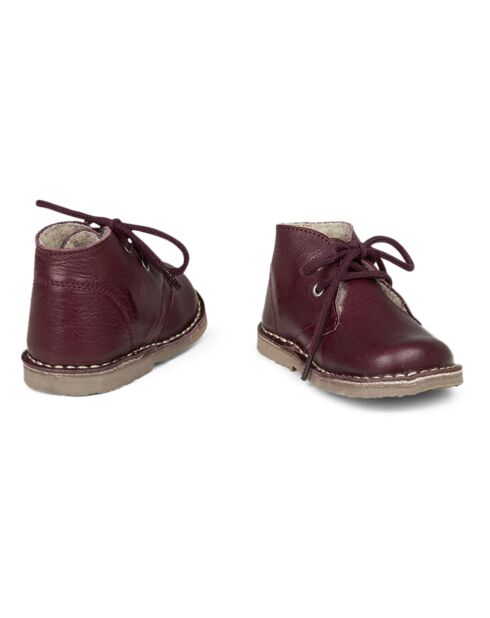 Desert Winter Lace Plum leren laarzen met bontvoering