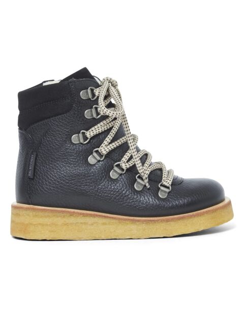 Boots fourrées  en cuir à lacets  noirs