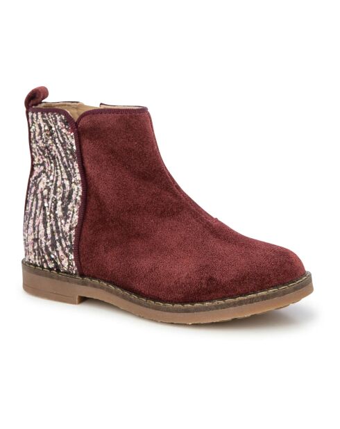 Bordeauxrote Lederstiefel Trip Back mit Reißverschluss