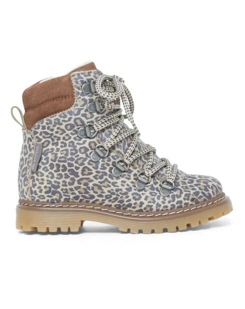 Boots Tex  en cuir à lacets Léopard marron