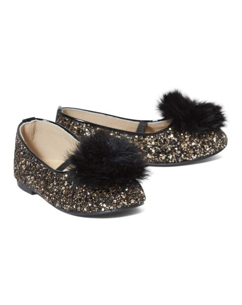 Ballerines en cuir Pailletées dorées