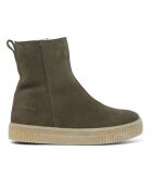 Boots fourrées  en cuir zippées vert kaki