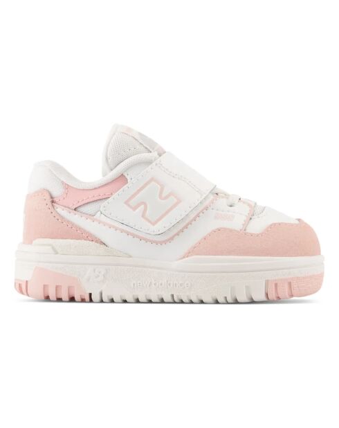 Baskets en cuir  à lacets et  scratchs 550 Classic rose pâle