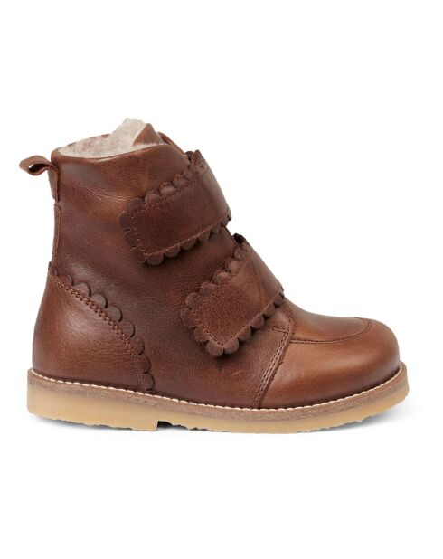 Boots en cuir fourrées scratchs Scallop Winter marron